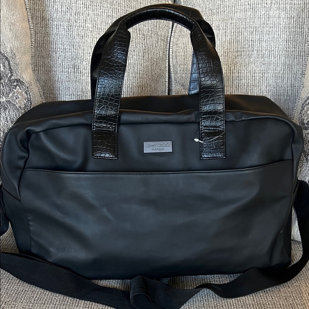 Jimmy Choo Black Croc-Embossed Duffel Bag